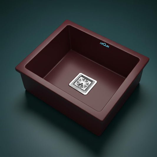 Quartz Single Bowl Kitchen Sink (21 x 18 x 9 Inches) | Brown