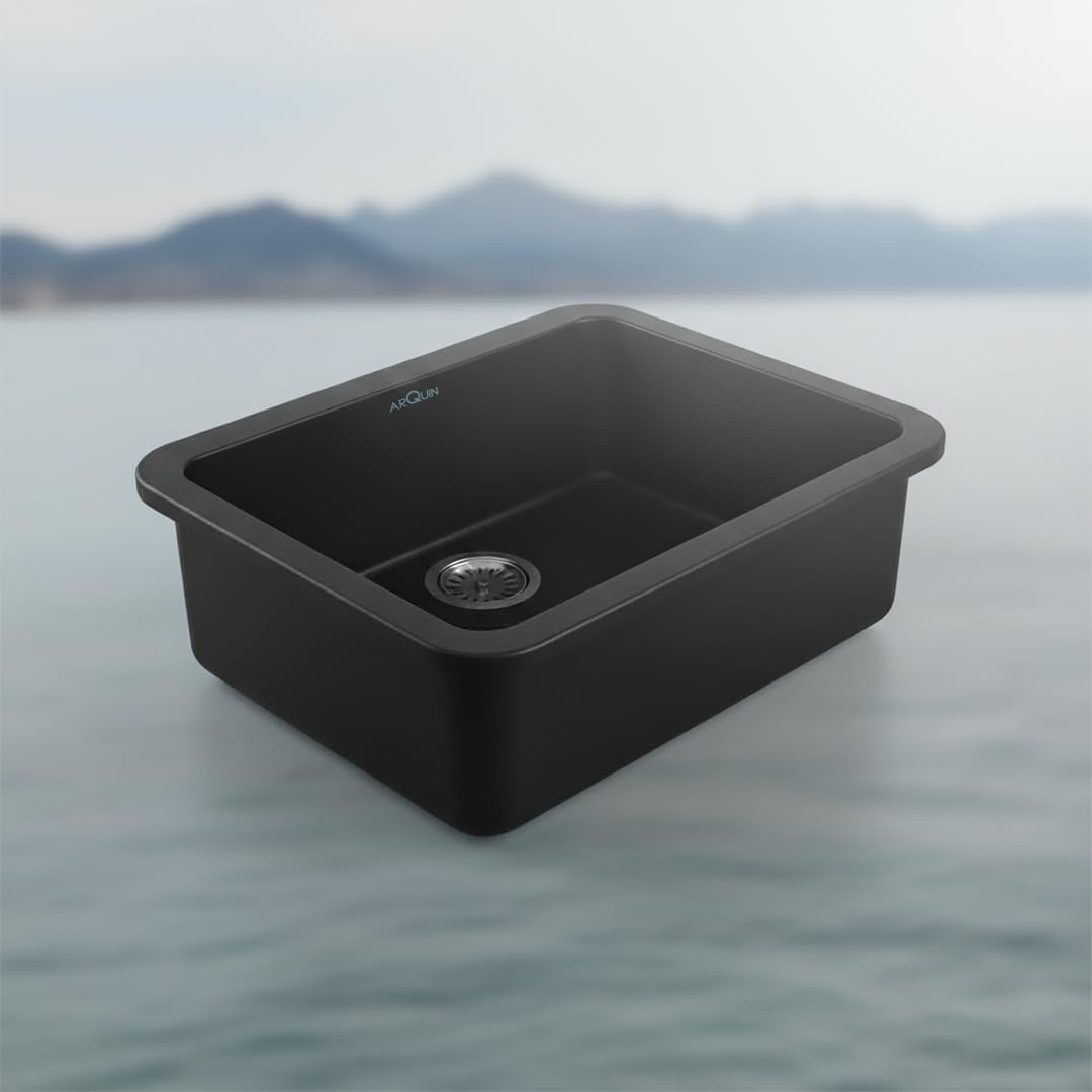 24x18x9 Inch Black Quartz Single Bowl Round Kitchen Sink