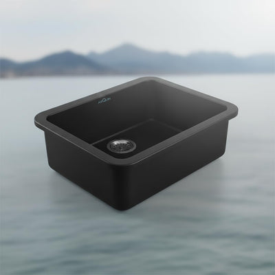24x18x9 Inch Black Quartz Single Bowl Round Kitchen Sink