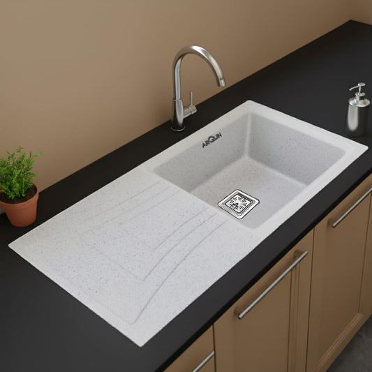 Quartz Kitchen Sink 36x18x9 Inches Sand Pluto Single Bowl With Drain Board
