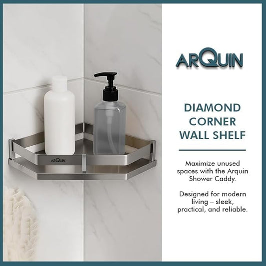 ARQUIN Bathroom Corner Shelf Diamond Cut Wall Mount 12x12 Inch