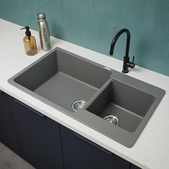 Quartz Kitchen Sink Double Bowl 34X20X9 Inch | Grey