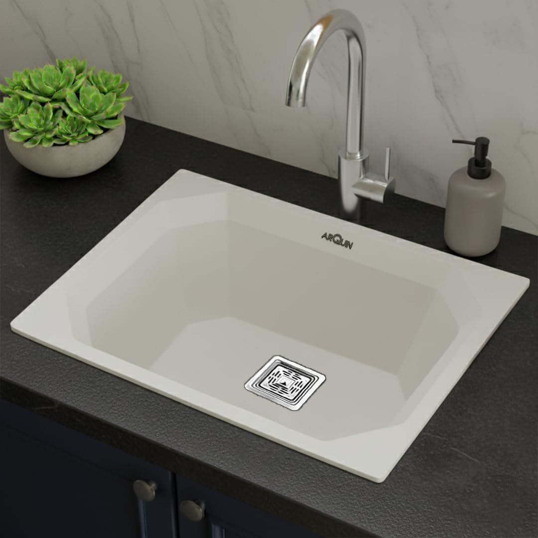 Quartz Single Bowl Diamond Kitchen Sink (24 x 18 x 9 Inches) Grey