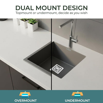 18x16x9 Inch Grey Quartz Single Bowl Kitchen Sink