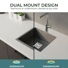 Quartz Single Bowl Kitchen Sink 18x16x9 Inch Grey