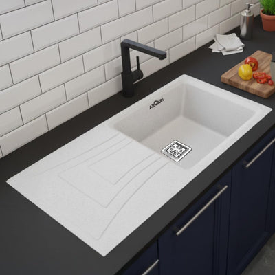 36x18x9 Inch White Quartz Single Bowl With Drain Board Kitchen Sink