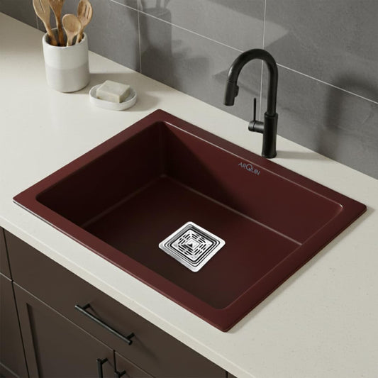 Quartz Single Bowl Kitchen Sink (21 x 18 x 9 Inches) | Brown