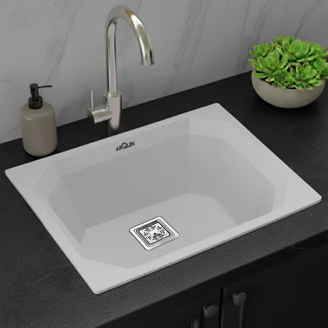 Quartz Single Bowl Diamond Kitchen Sink (24 x 18 x 9 Inches) Sand Pluto