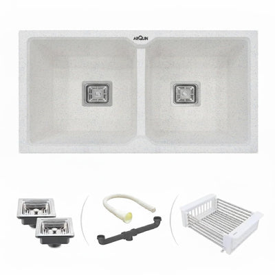 37x18x9 Inch Sand Pluto Quartz Double Bowl Kitchen Sink