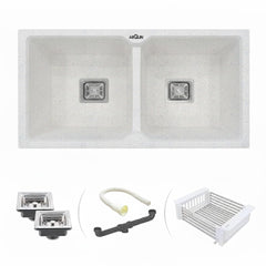 Quartz Double Bowl Kitchen Sink Sand Pluto 37x18x9 Inch