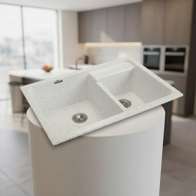31X18X9 Inch Sand Pluto Quartz Double Bowl  Kitchen Sink