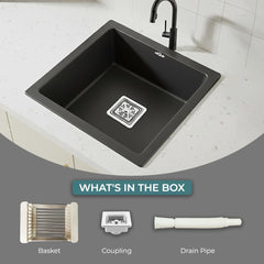 Quartz Single Bowl Kitchen Sink 18x16x9 Inch | Black