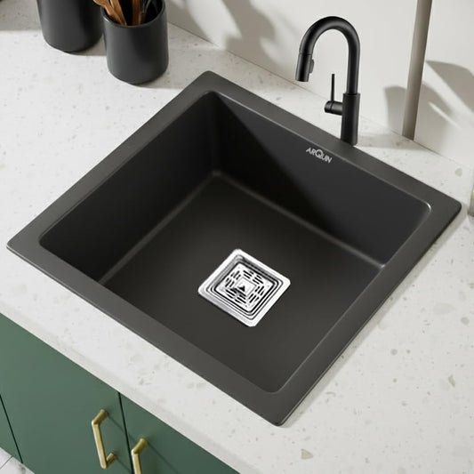 Quartz Single Bowl Kitchen Sink 18x16x9 Inch | Black
