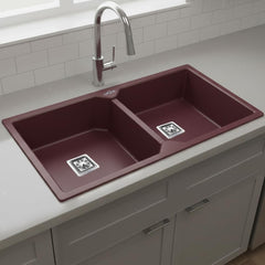 Quartz Double Bowl Kitchen Sink Brown 37x18x9 Inch