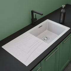 Quartz Kitchen Sink 36x x18x9 Inches Rosa Single Bowl With Drain Board