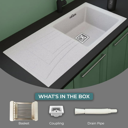 Quartz Kitchen Sink 36x x18x9 Inches Rosa Single Bowl With Drain Board