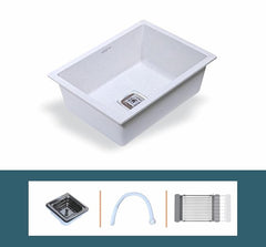 Quartz Single Bowl Kitchen Sink (24 x 18 x 9 Inches) ( White)