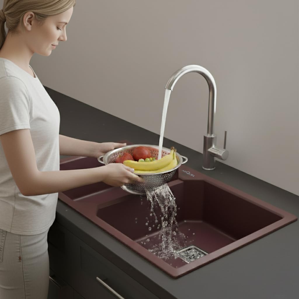 45x20x10 Inch Brown Quartz Double Bowl Kitchen Sink