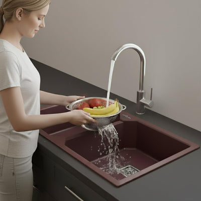 45x20x10 Inch Brown Quartz Double Bowl Kitchen Sink