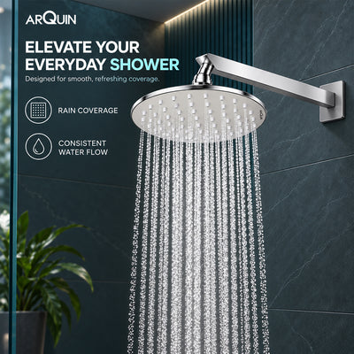 Rain Shower Head without Arm 304 Stainless Steel Overhead Shower 8x8 Inch (ELEGANCE ROUND)