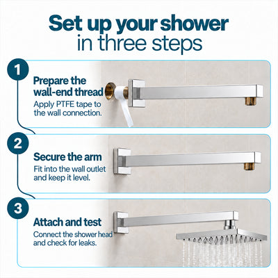 Shower Arm for Overhead Shower 304 Stainless Steel 12 Inch Shower Pipe 90 Degree