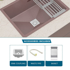 Quartz Single Bowl Kitchen Sink (24 x 18 x 9 Inches) (Brown)
