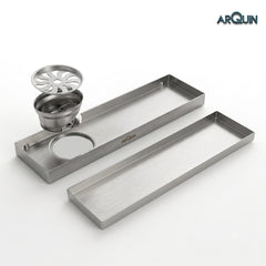 Sliver-Matt Tile Insert Shower Water Drain Channel 304 SS Grade with Cockroach Trap (24X4 Inches)
