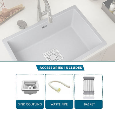 24x18x9 Inch Grey Quartz Single Bowl Kitchen Sink