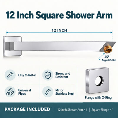 Shower Arm for Overhead Shower 304 Stainless Steel 12 Inch Shower Pipe 45 Degree