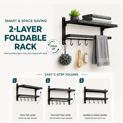 Bathroom Folding Towel Rack Stainless Steel Black -24 Inch (B2)