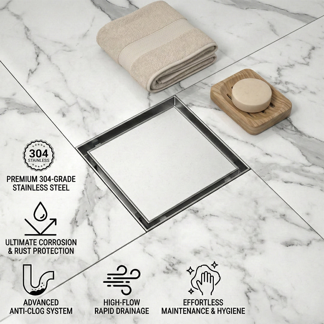 Tile Insert Floor Drainer 304 SS Grade With Cockroach Trap (5x5 Inch)