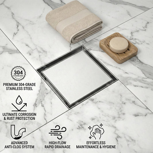Tile Insert Floor Drainer 304 SS Grade With Cockroach Trap (5x5 Inch)