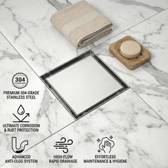 Tile Insert Floor Drainer 304 SS Grade With Cockroach Trap (5x5 Inch)