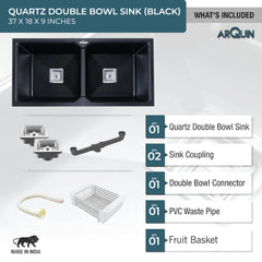 Quartz Double Bowl Kitchen Sink (37 x 18 x 9 Inches) ( Black)