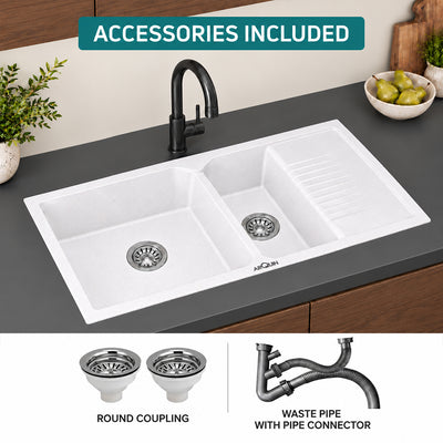45x20x10 Inch Rosa Quartz Double Bowl with Drain Board Kitchen Sink