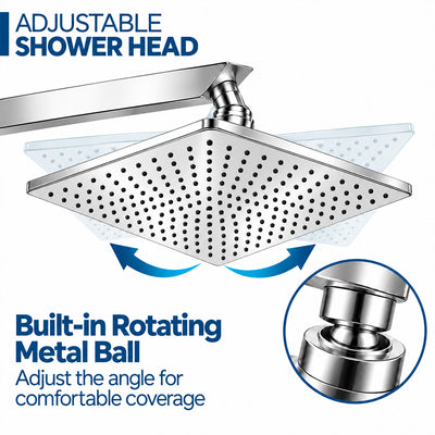 Rain Shower Head without Arm 304 Stainless Steel Overhead Shower 6x6 Inch (SOFT)