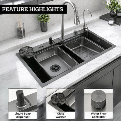 Waterfall Smart Kitchen Sink (30 x 18 x 9 Inch)