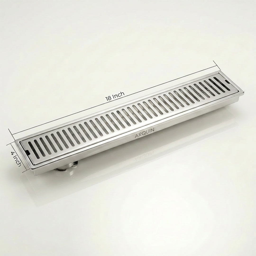 Shower Water Drain Channel SS 304 Grade with Cockroach Trap (18X4 Inch)