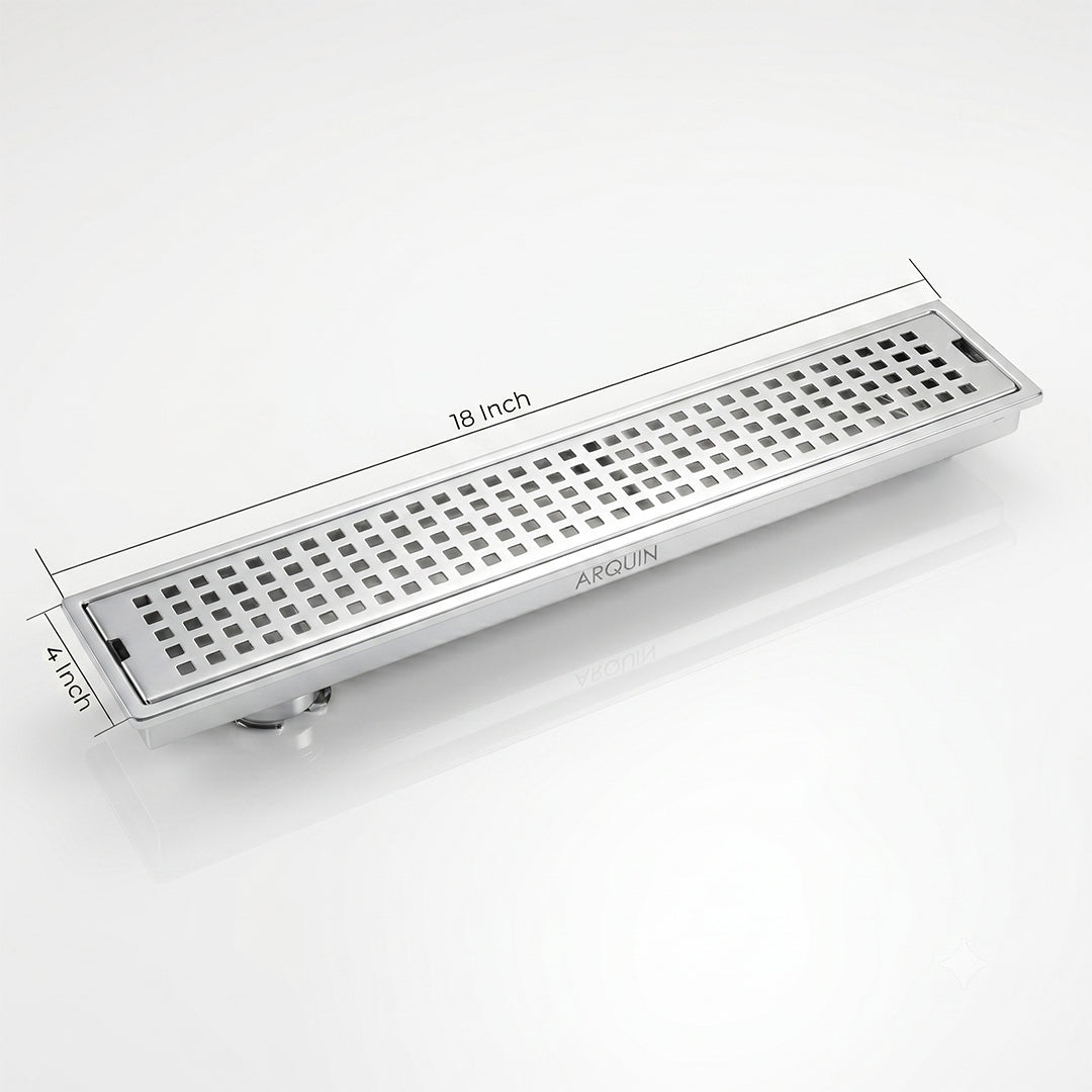 Shower Water Drain Channel SS 304 Grade  with Cockroach Trap (18X4 Inch)