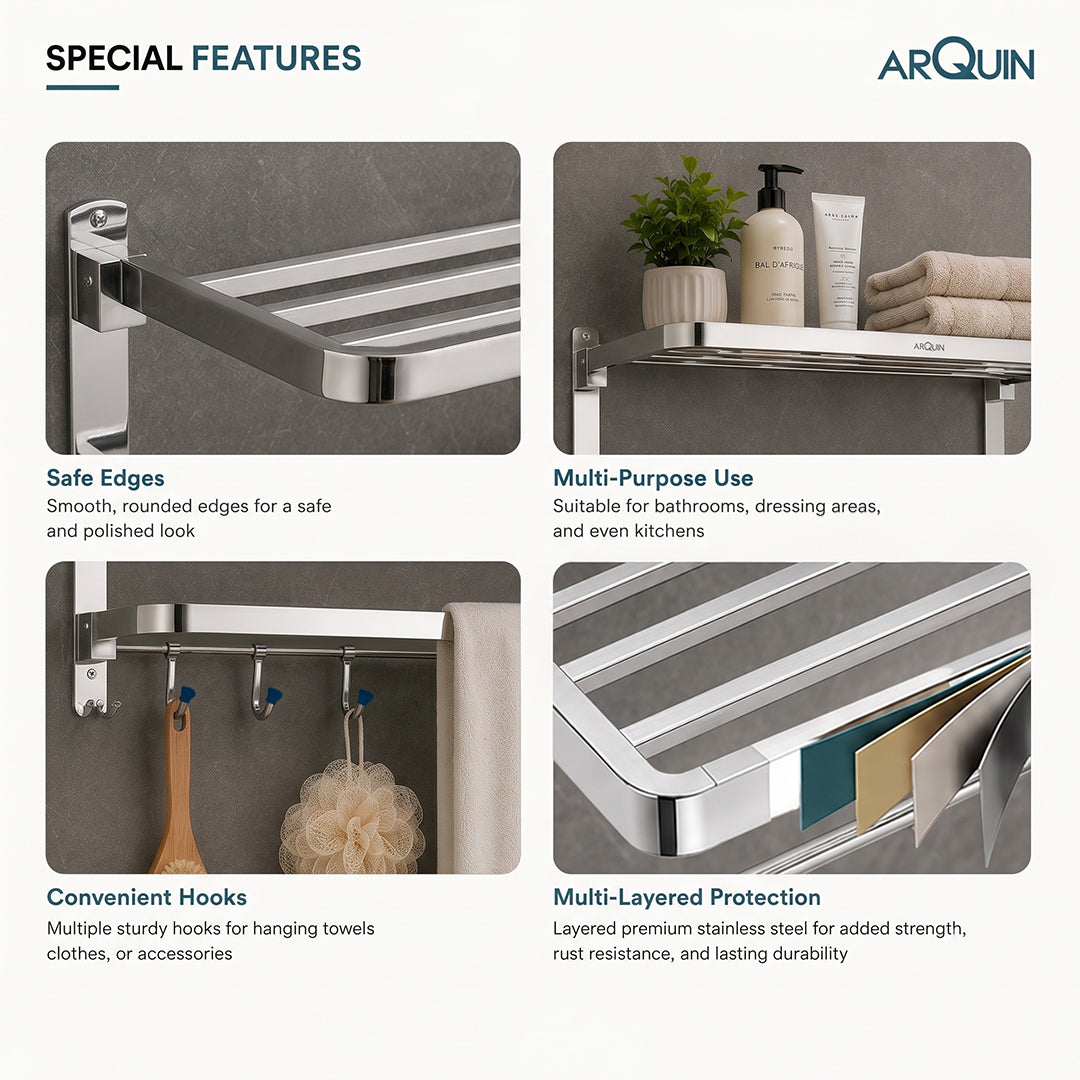 Bathroom Folding Towel Rack Stainless Steel Chrome Finish - 24 Inch (B3)