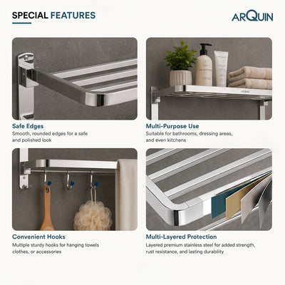 Bathroom Folding Towel Rack Stainless Steel Chrome Finish - 24 Inch (B3)