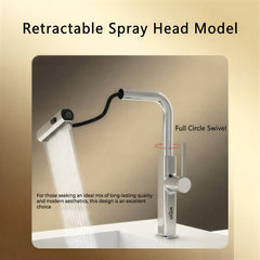 Waterfall Pull Down Kitchen Sink Faucet |360° Swivel (Magical Pullout Multiflow Faucet Silver)