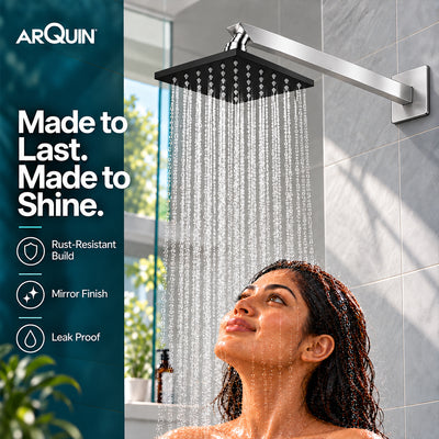 Rain Shower Head without Arm 304 Stainless Steel Overhead Shower 6x6 Inch (ELEGANCE BLACK)