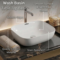 ARQUIN ARQUIN Wash Basin for Bathroom Tabletop | Ceramic Glossy Rectangular Countertop Vessel Sink | Vanity Washbasin for Dining Hall & Home CITIZEN