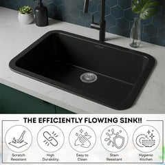 Quartz Single Bowl Round Kitchen Sink (24 x 18 x 9 Inches) | Black
