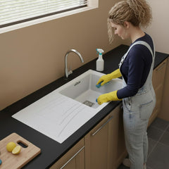 Quartz Kitchen Sink 36x18x9 Inches Sand Pluto Single Bowl With Drain Board
