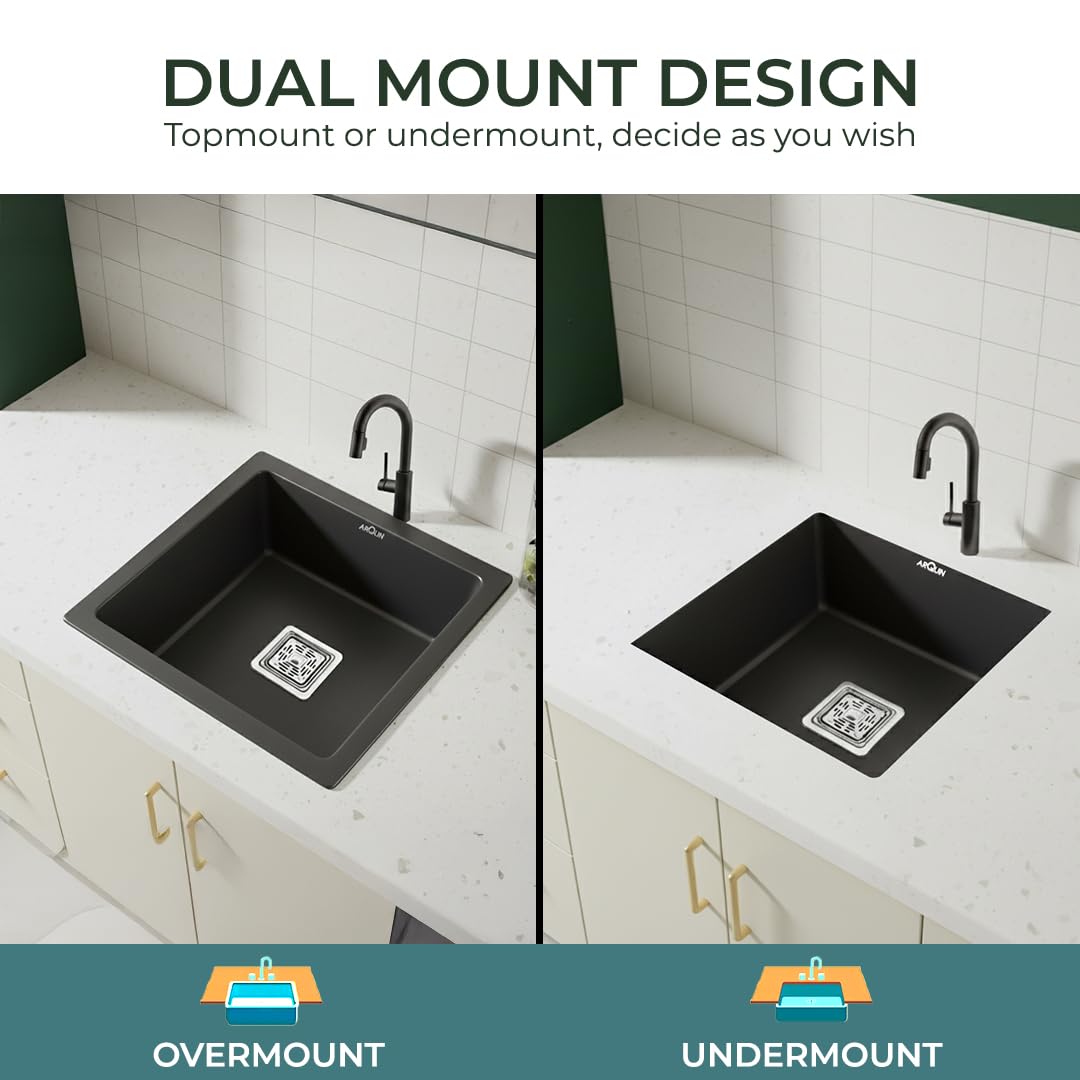 18x16x9 Inch Black Quartz Single Bowl Kitchen Sink
