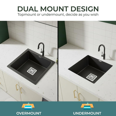 18x16x9 Inch Black Quartz Single Bowl Kitchen Sink