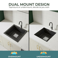 Quartz Single Bowl Kitchen Sink 18x16x9 Inch | Black