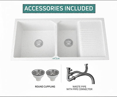 45x20x10 Inch Rosa Quartz Double Bowl with Drain Board Kitchen Sink